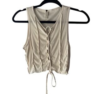 La Hearts by PacSun Beige Ruched Tie-Front Lace Up Cropped Tank Top Size S EUC